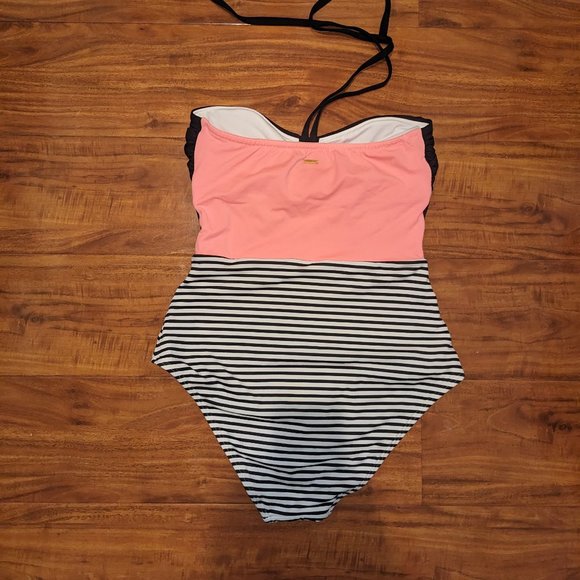 Victoria's Secret Neon Coral Halter Colorblock  One Piece Swimsuit - Picture 2 of 6